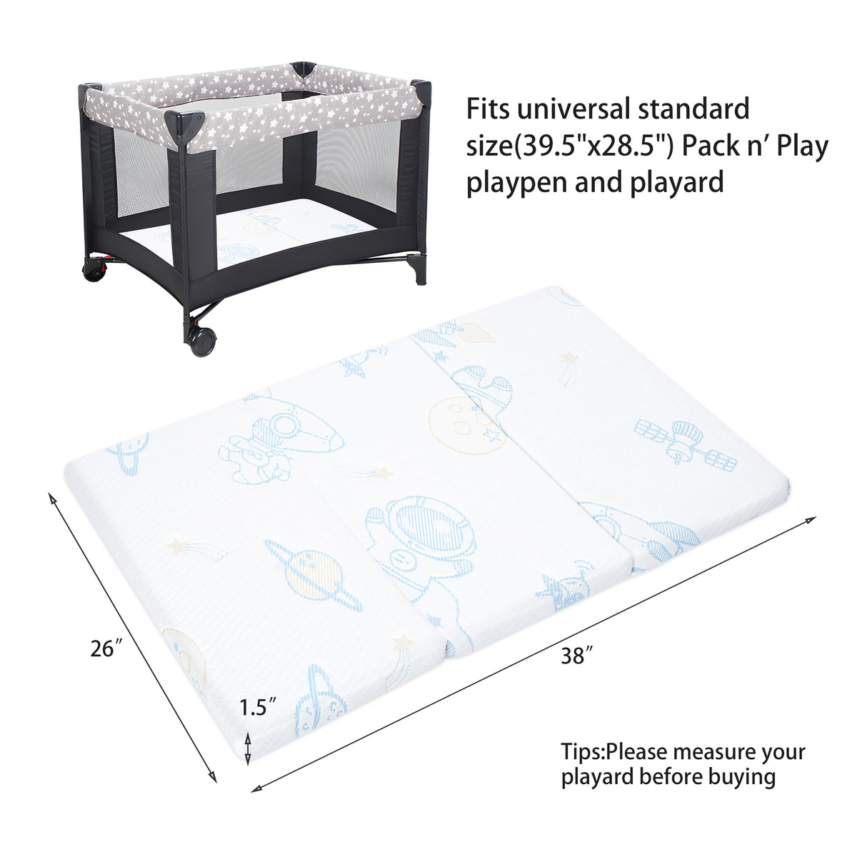 Trifold Portable Pack and Play Mattress Pad with Washable Cover B126