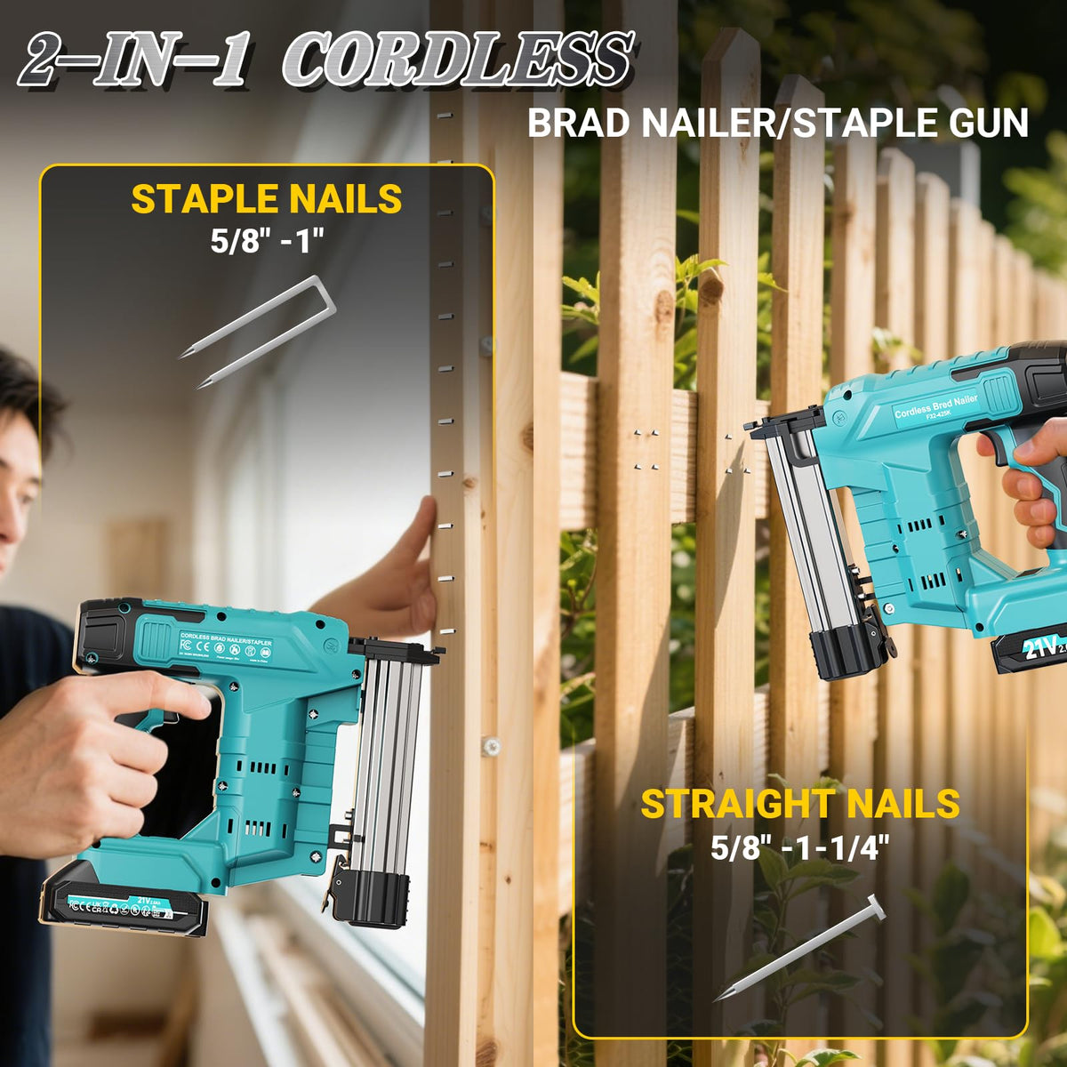 Cordless 2-in-1 21V Electric Nail Gun with Battery L52007