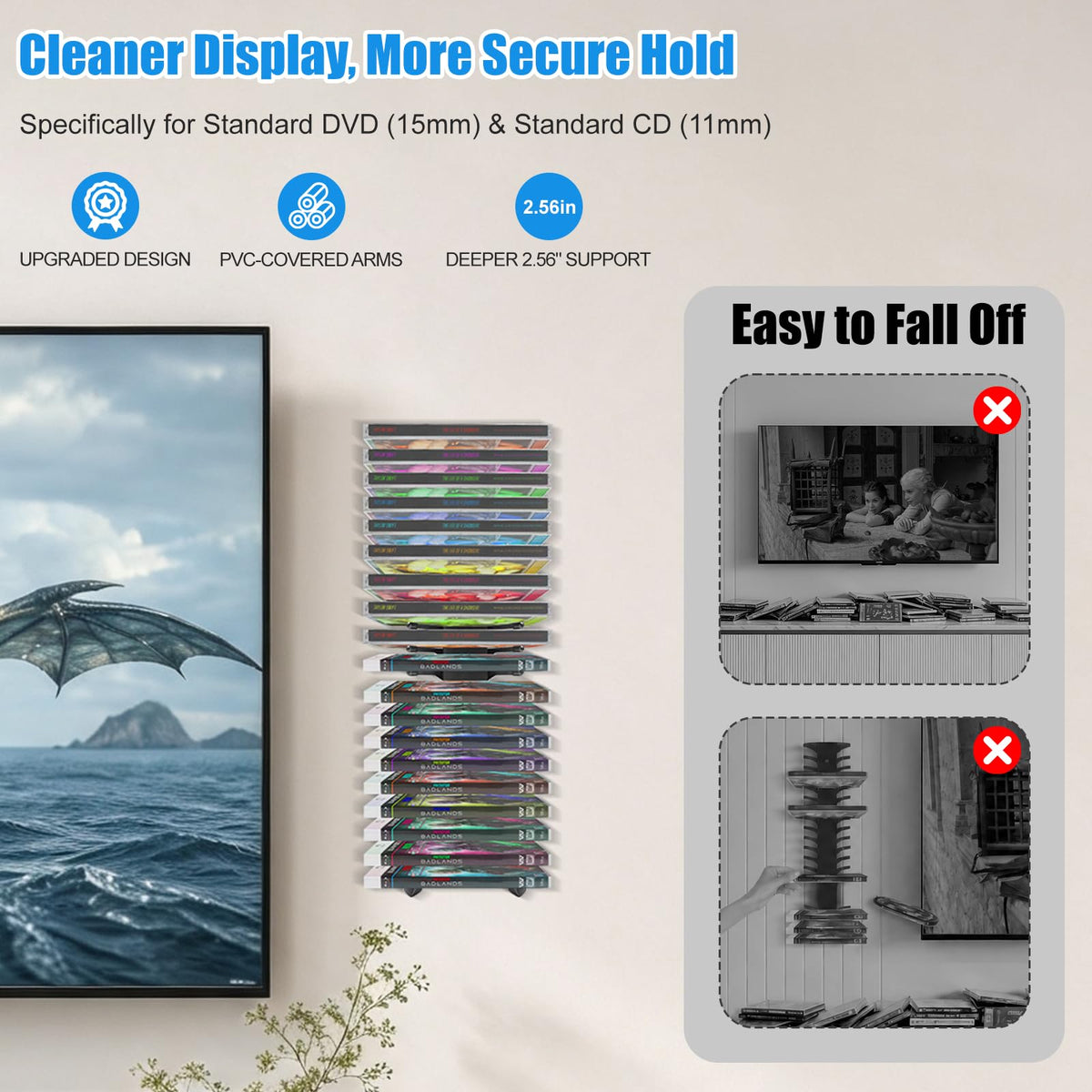 Anti-Drop CD Storage Shelf Wall Mount 4 Pack T9058