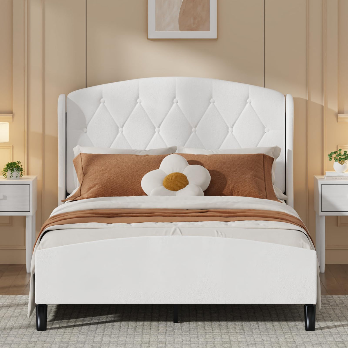 Full Size Bed Frame with Tufted Wingback Headboard & Footboard P925
