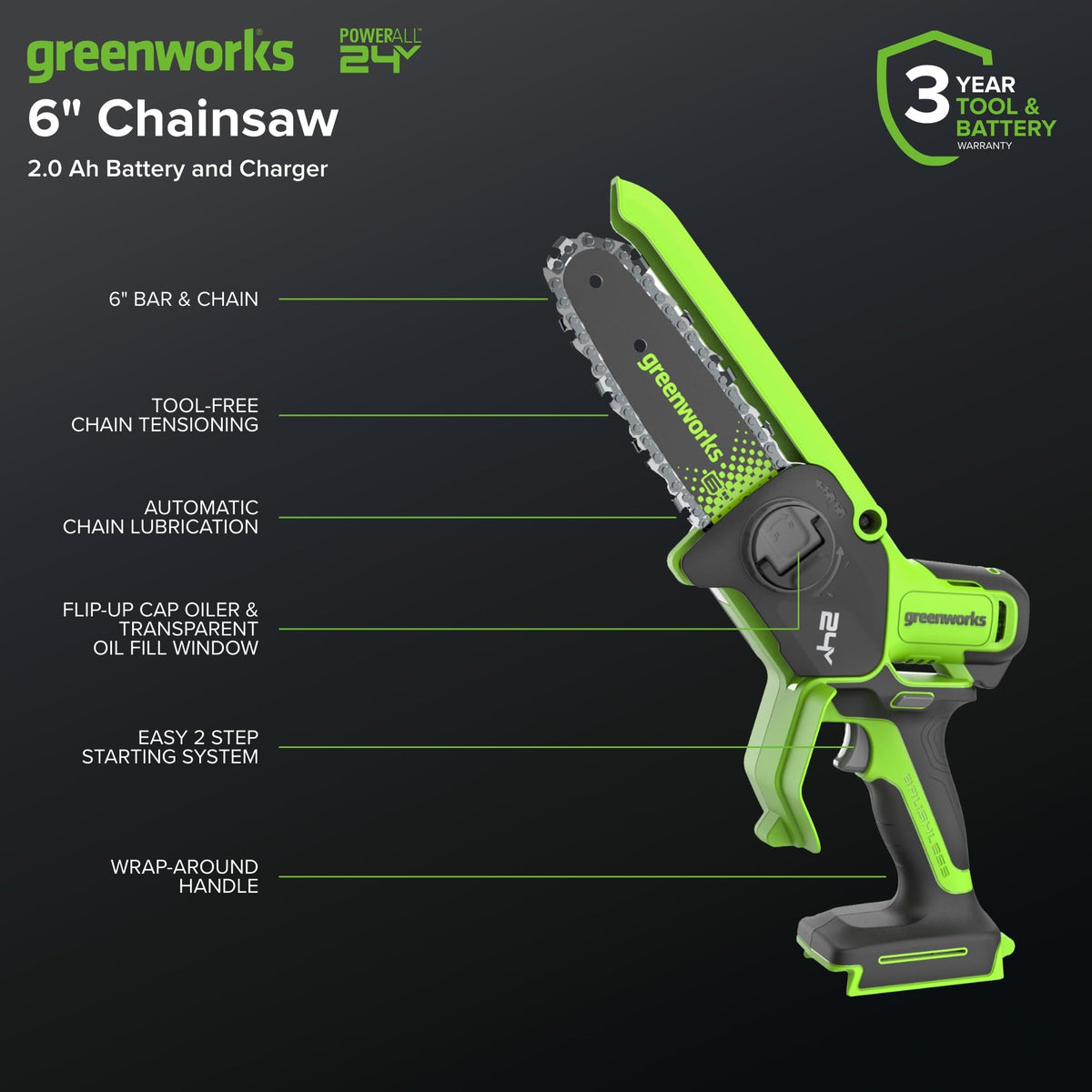 24V 6 in Mini Pruning Chainsaw L1524