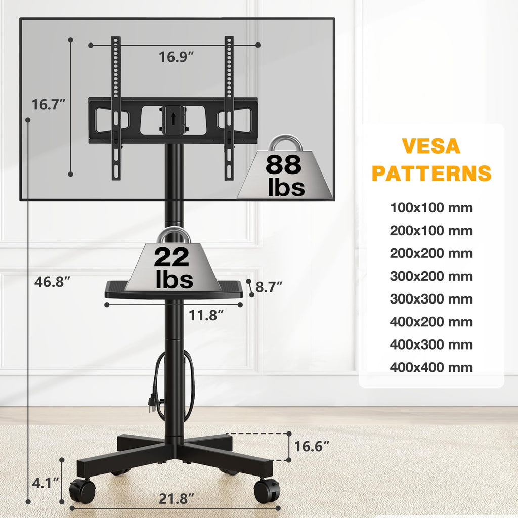 Mobile TV Stand with Power Outlet for 23-65 Inch TVs Z1809