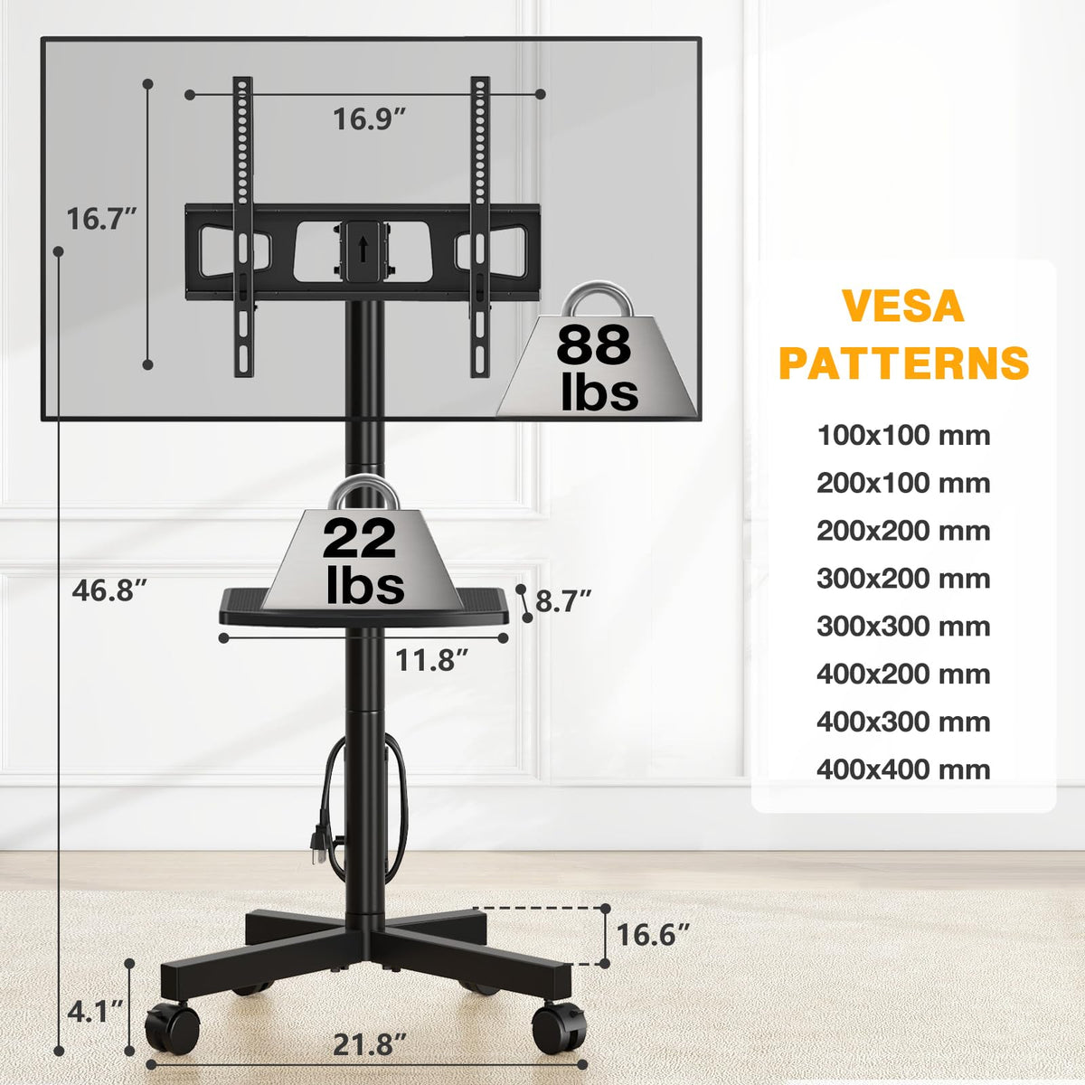 Mobile TV Stand with Power Outlet for 23-65 Inch TVs Z1809