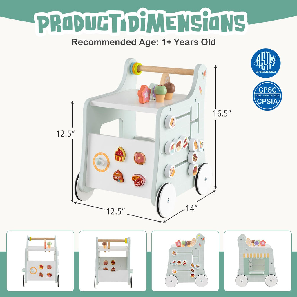 Wooden Baby Walker with Storage and Wheels Y827