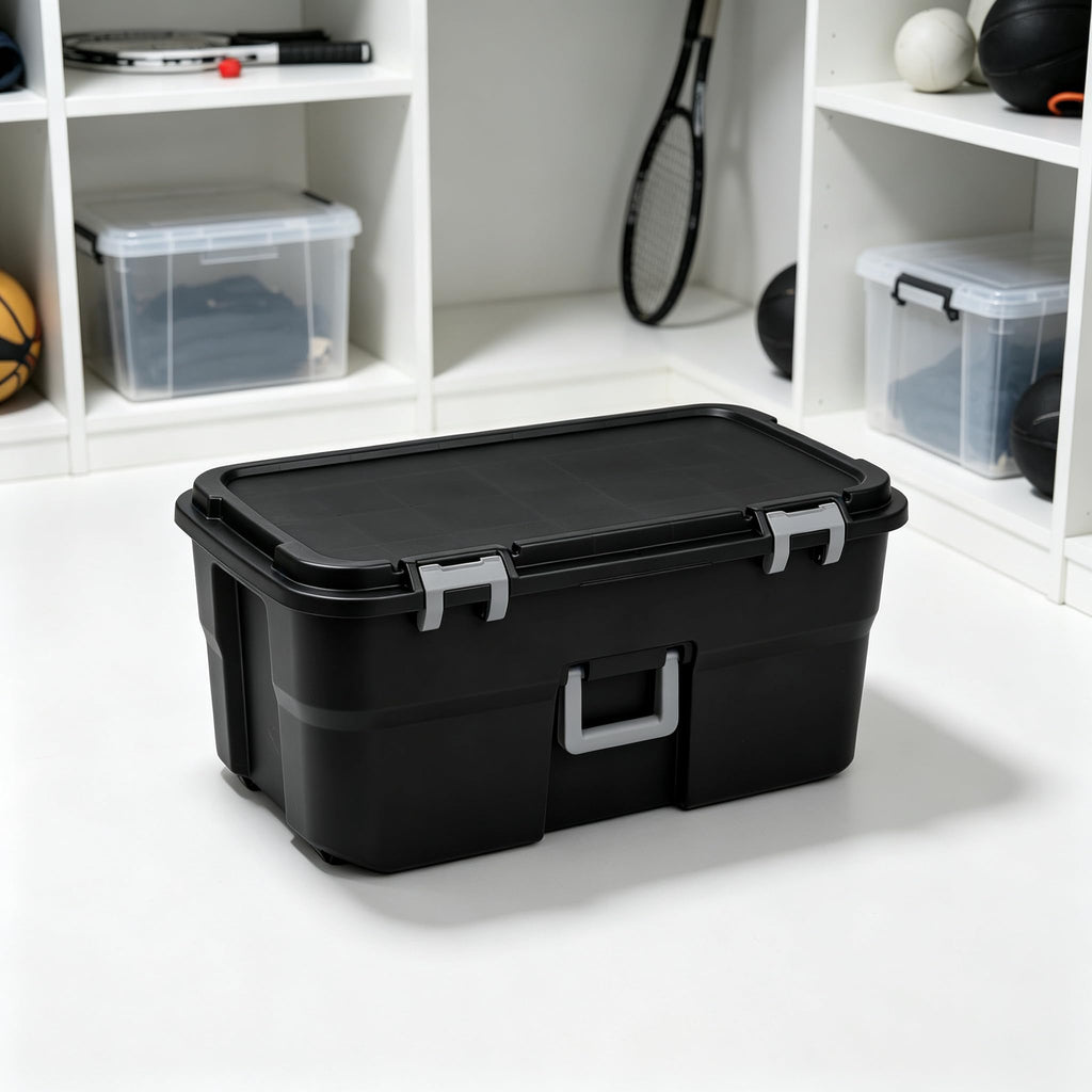 Black 22 Gal Wheeled Plastic Storage Bins W9272