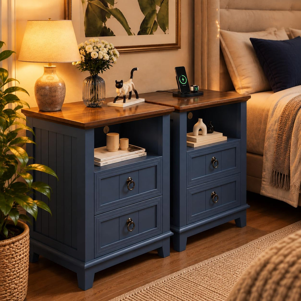 Blue 2-Drawer Nightstand Set of 2 N44001