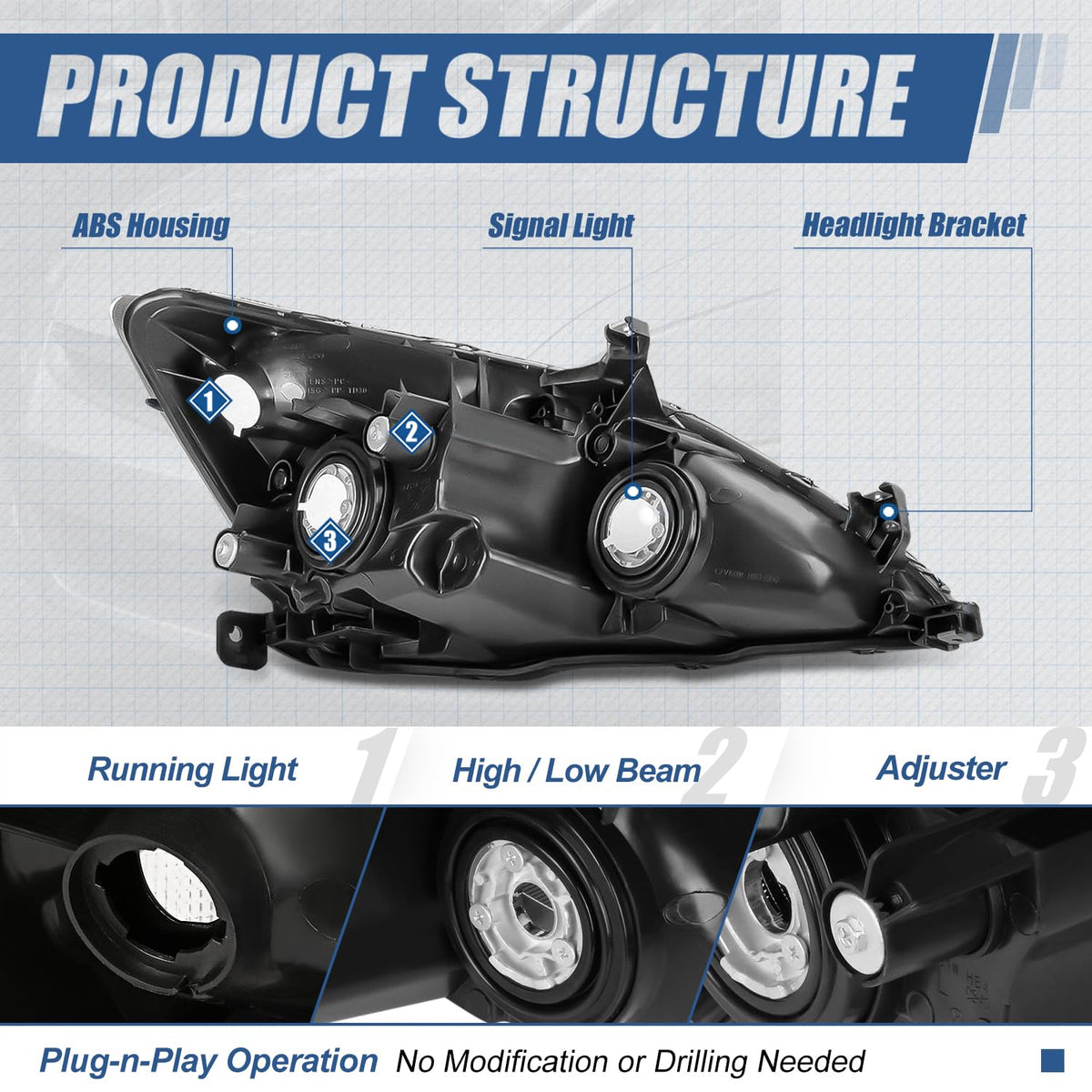 Black Housing Amber Corner Headlights Assembly A639