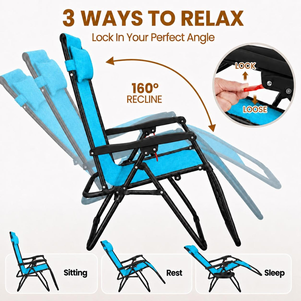 Light Blue Set of 2 Adjustable Zero Gravity Recliners F587