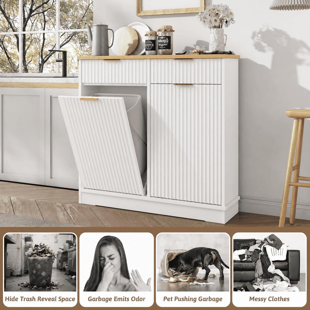 White Double Tilt Out Trash Can Cabinet M69610