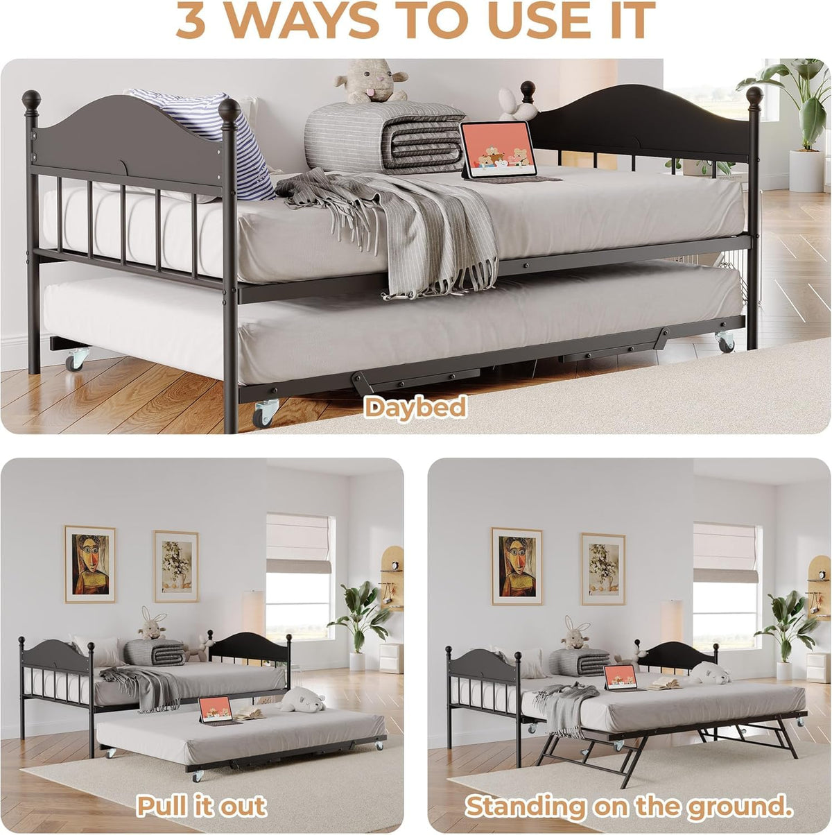 Black Daybed with Pop Up Trundle Z3384