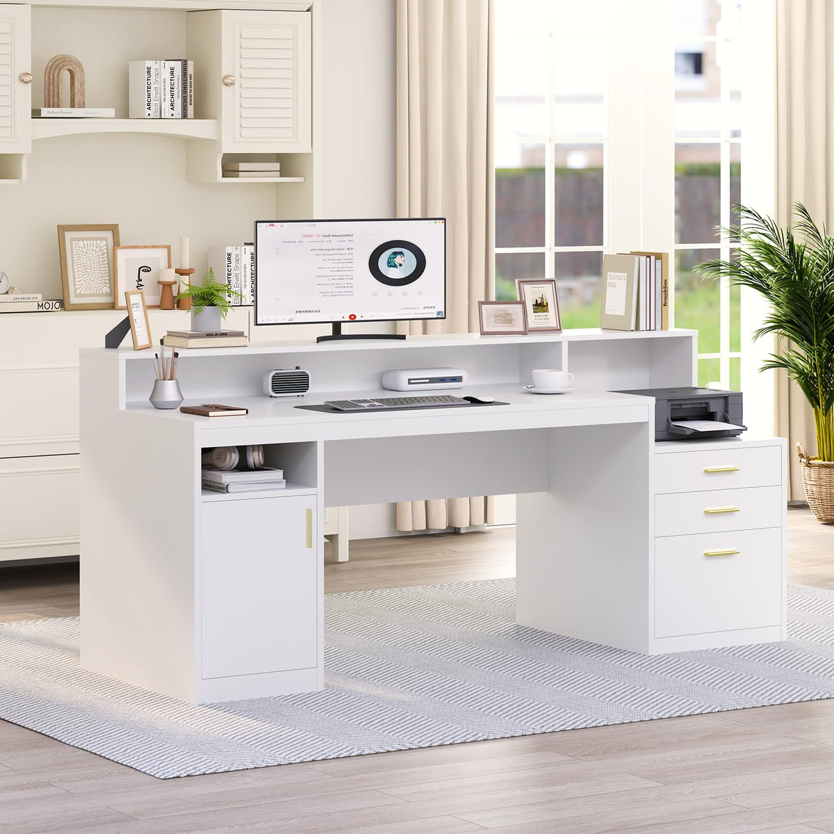 65" White Computer Desk with 3 Drawers Q262