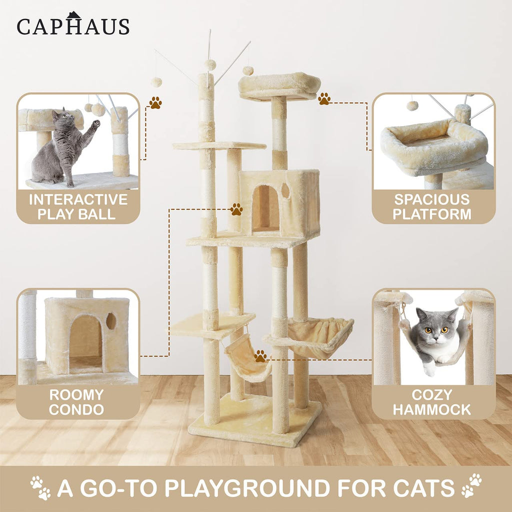 70-Inch Multi-Level Cat Tree with Hammock and Cat Cave P3734