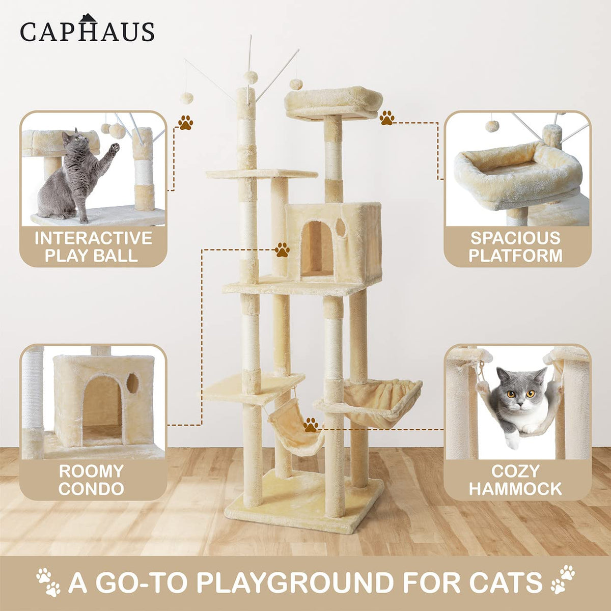 70-Inch Multi-Level Cat Tree with Hammock and Cat Cave P3734