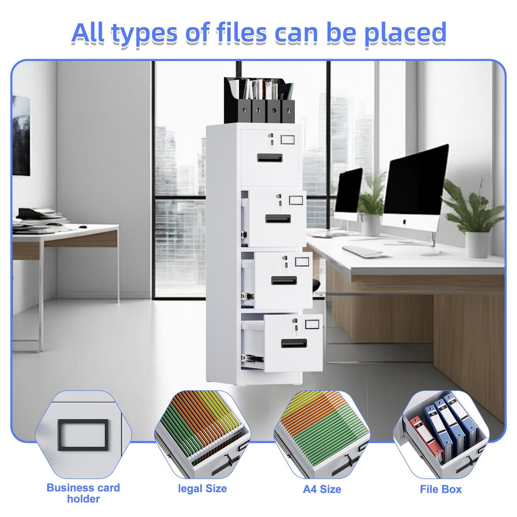 4 Drawer White Metal File Cabinet N174