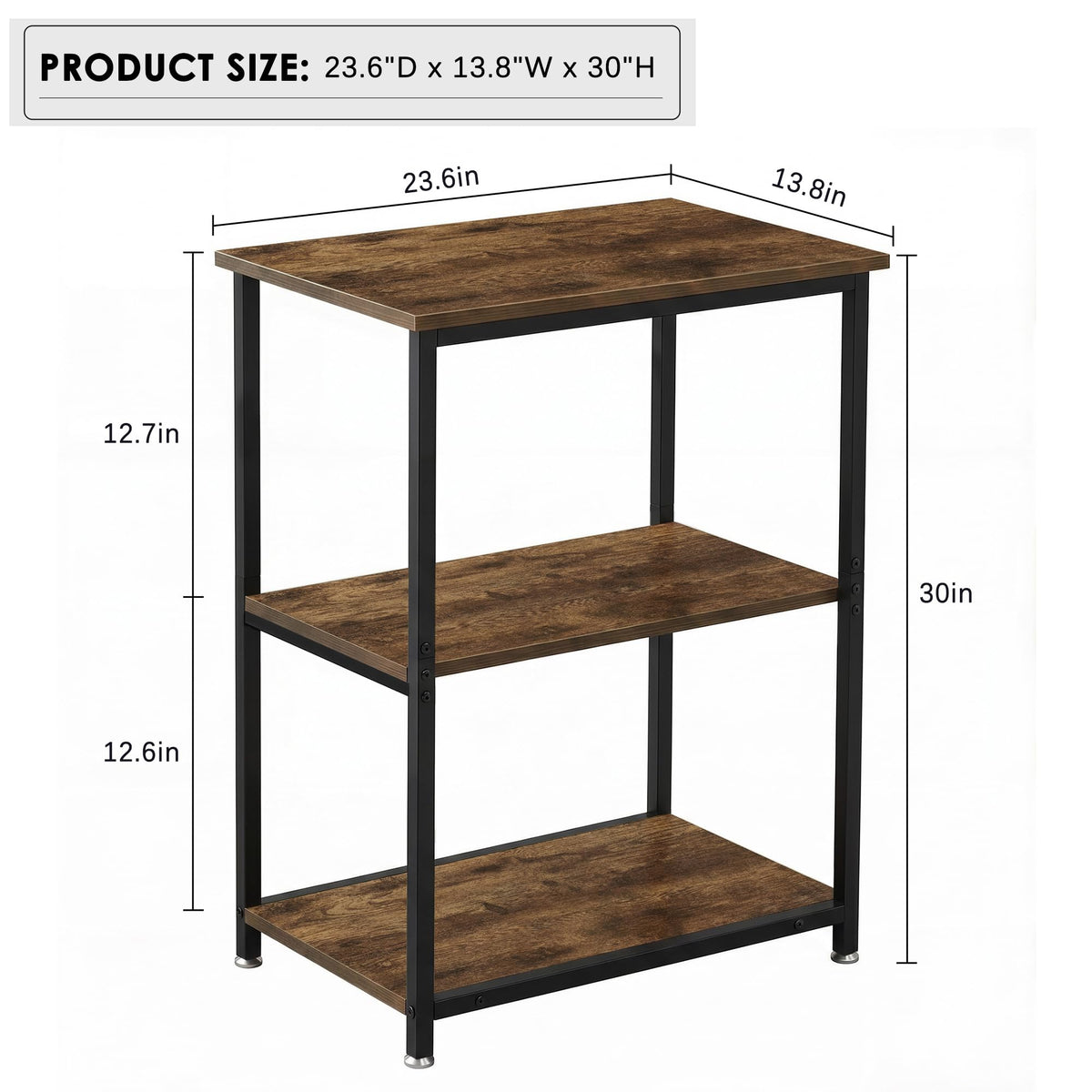Tall End Side Table with 3-Tier Storage Shelf L558
