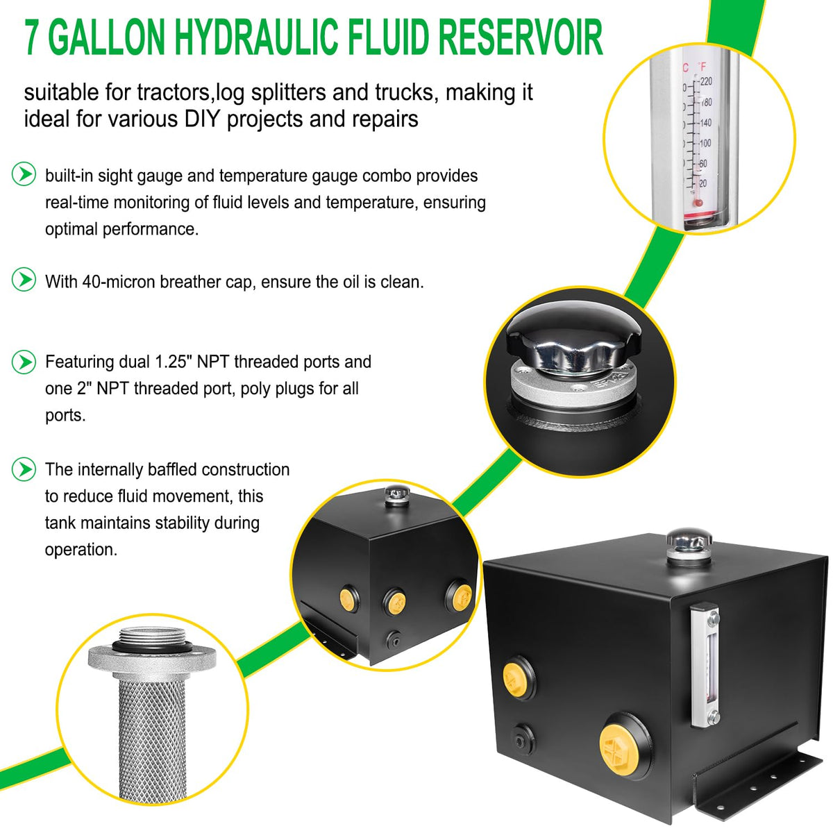 7 Gallon Hydraulic Fluid Reservoir Oil Tank O5201