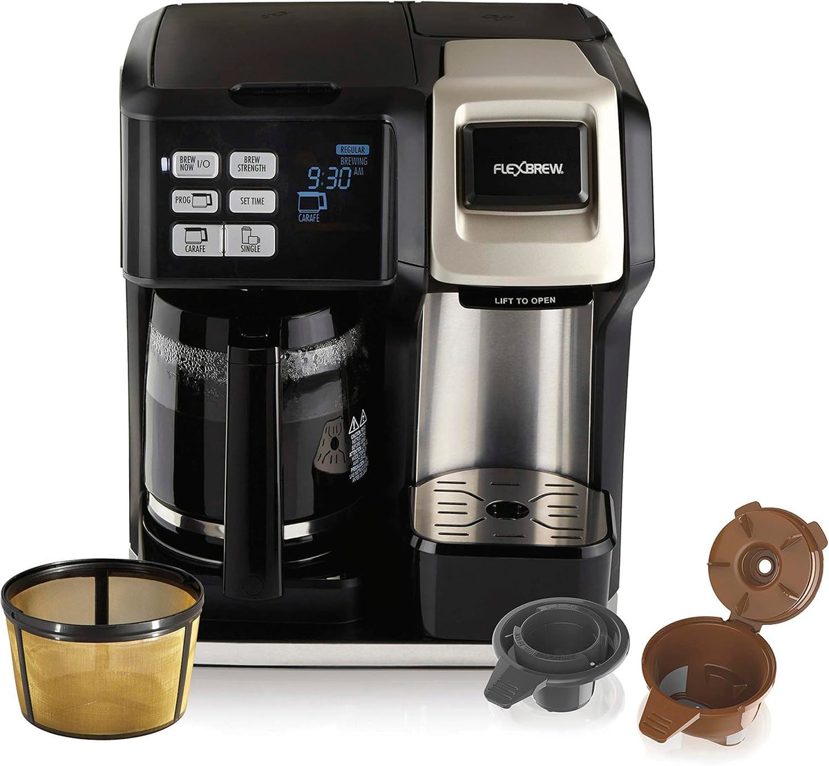 12 Cup Programmable Coffee Maker & Single Serve Drip Coffee Machine, 2-in-1 Automatic Coffee Brewer with Glass Carafe, Reusable Filter, Digital Timer and Warming Plate - Black/Silver Y400