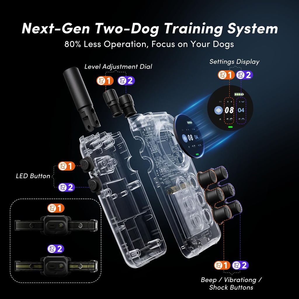Shock Collar for 2 Dogs, 4 Modes, IPX8 Waterproof Dog Training Collar W9639
