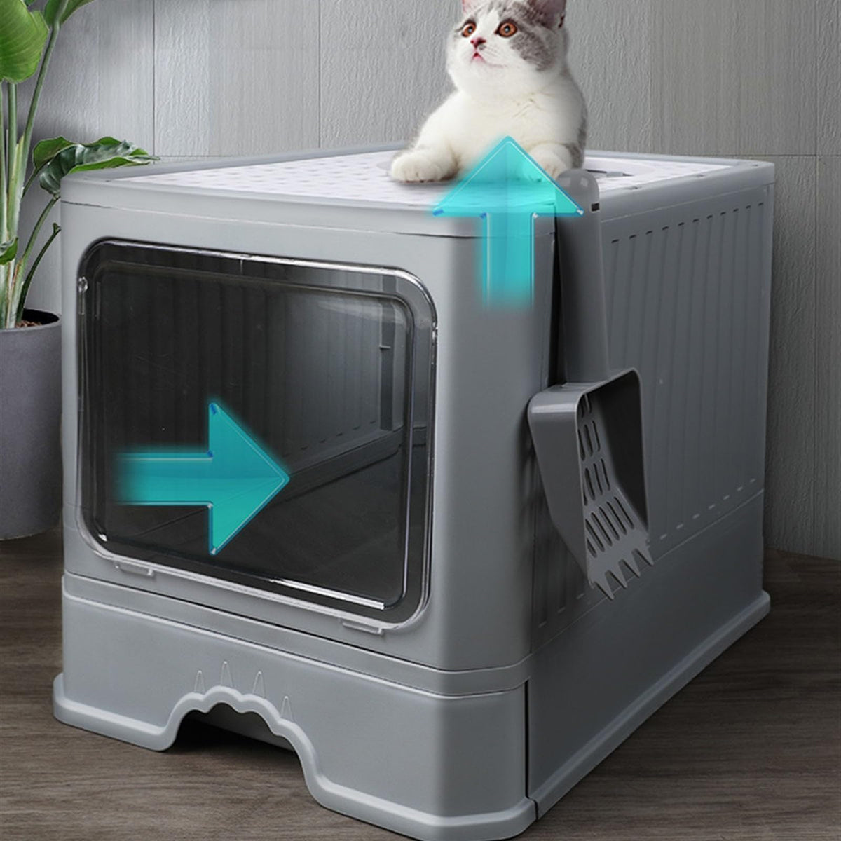 Foldable Enclosed Cat Litter Box with Lid U140930