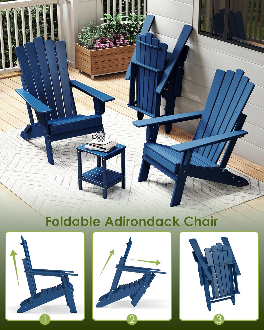Blue Folding Adirondack Chairs Set of 2 I586