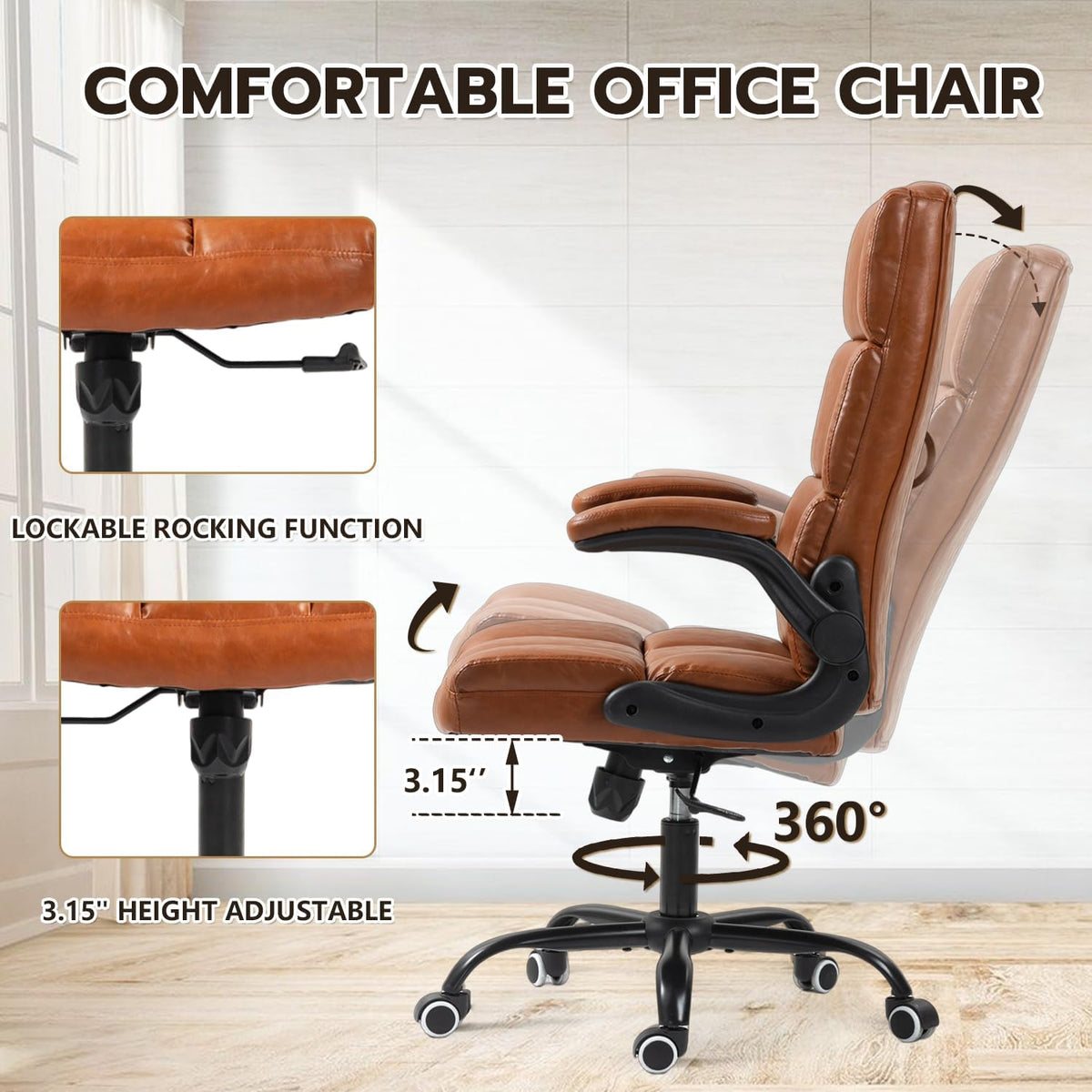Executive Office Chair, PU Leather Ergonomic Desk Chair M917732