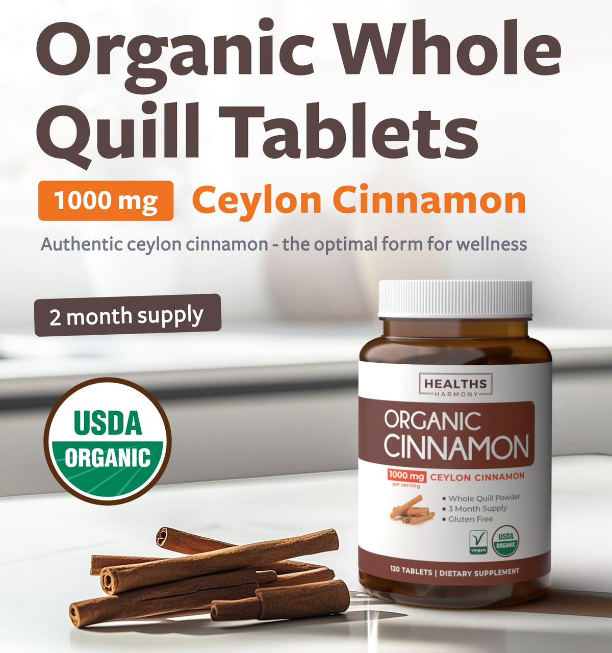 USDA Organic Ceylon Cinnamon 1000mg Vegan Non-GMO Supplement H143658