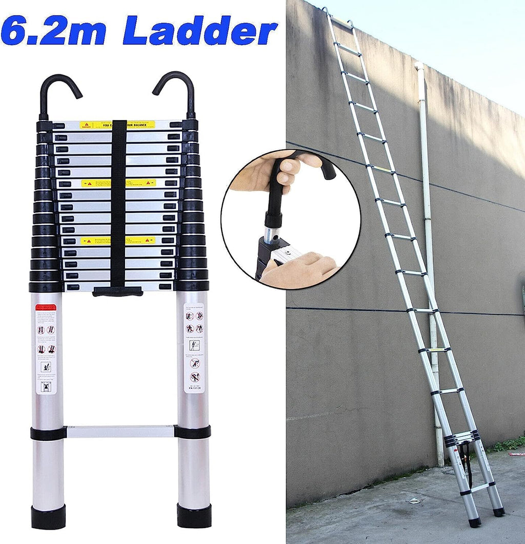 20FT Aluminum Telescoping Ladder with 2 Detachable Hooks, 330 lb Capacity S614