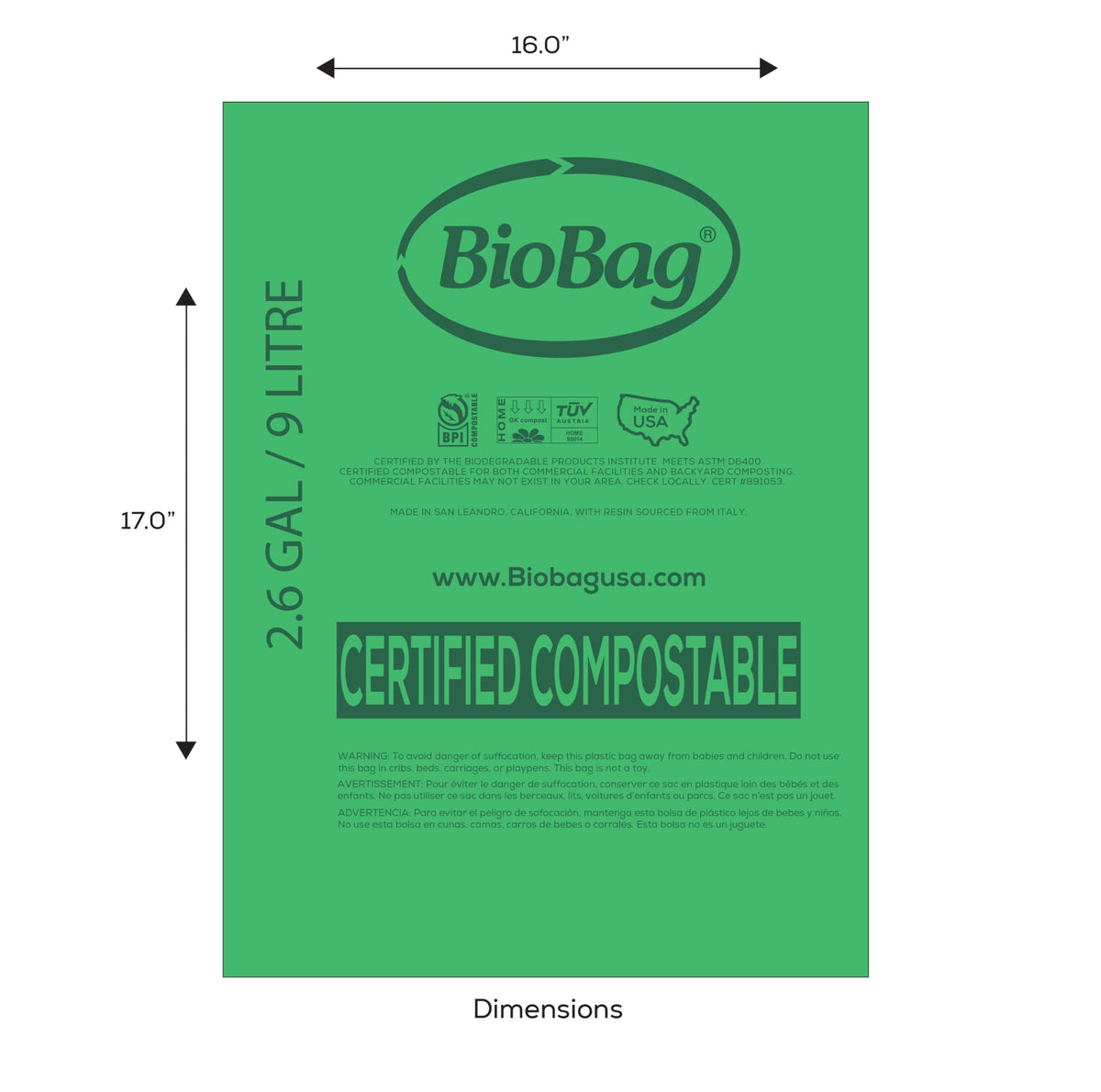 2.6 Gallon Compostable Food Scrap Bags 100 Count W779966
