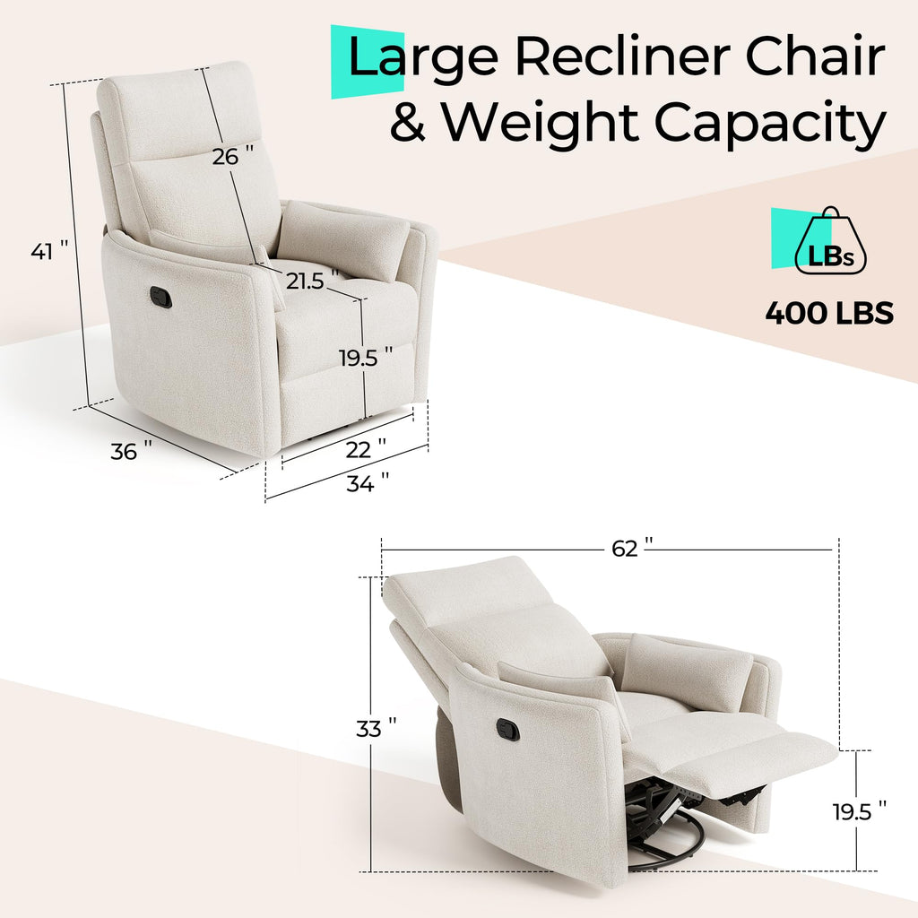 360 Swivel Chenille Recliner Chair with 2 Pillows H36177
