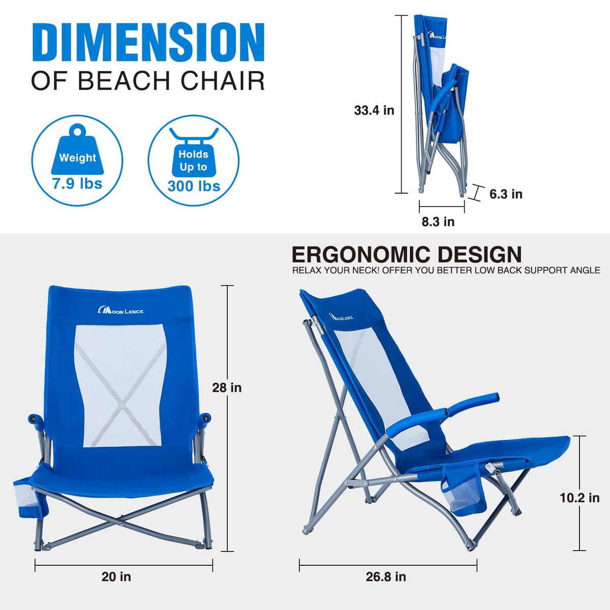 2 Pack Low Beach Lounge Chair with Cup Holder & Carry Bag G357