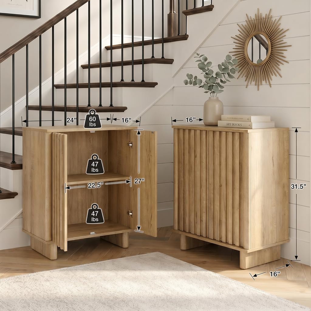 Brown Oak Fluted Sideboard Buffet Cabinet N25800
