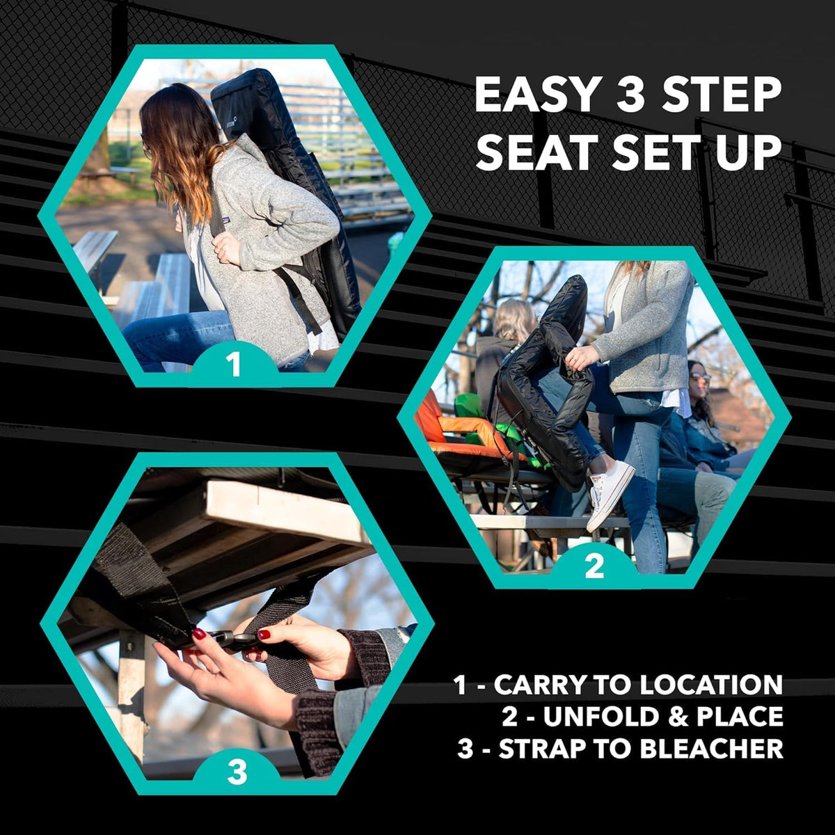 2 Pack Extra Wide Foldable Stadium Seats with Back Support K402