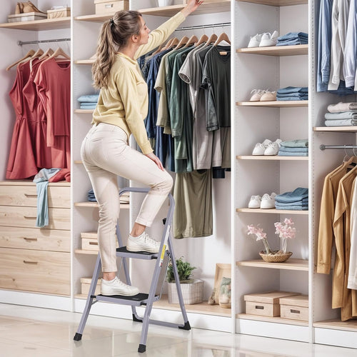 2 Step Folding Steel Step Stool with Handgrip Y39076