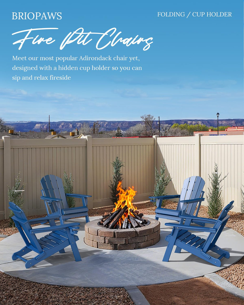 Folding Adirondack Chairs Set of 2 Blue HDPE Z67652