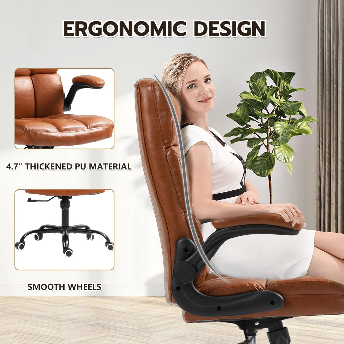 Executive Office Chair, PU Leather Ergonomic Desk Chair M917732