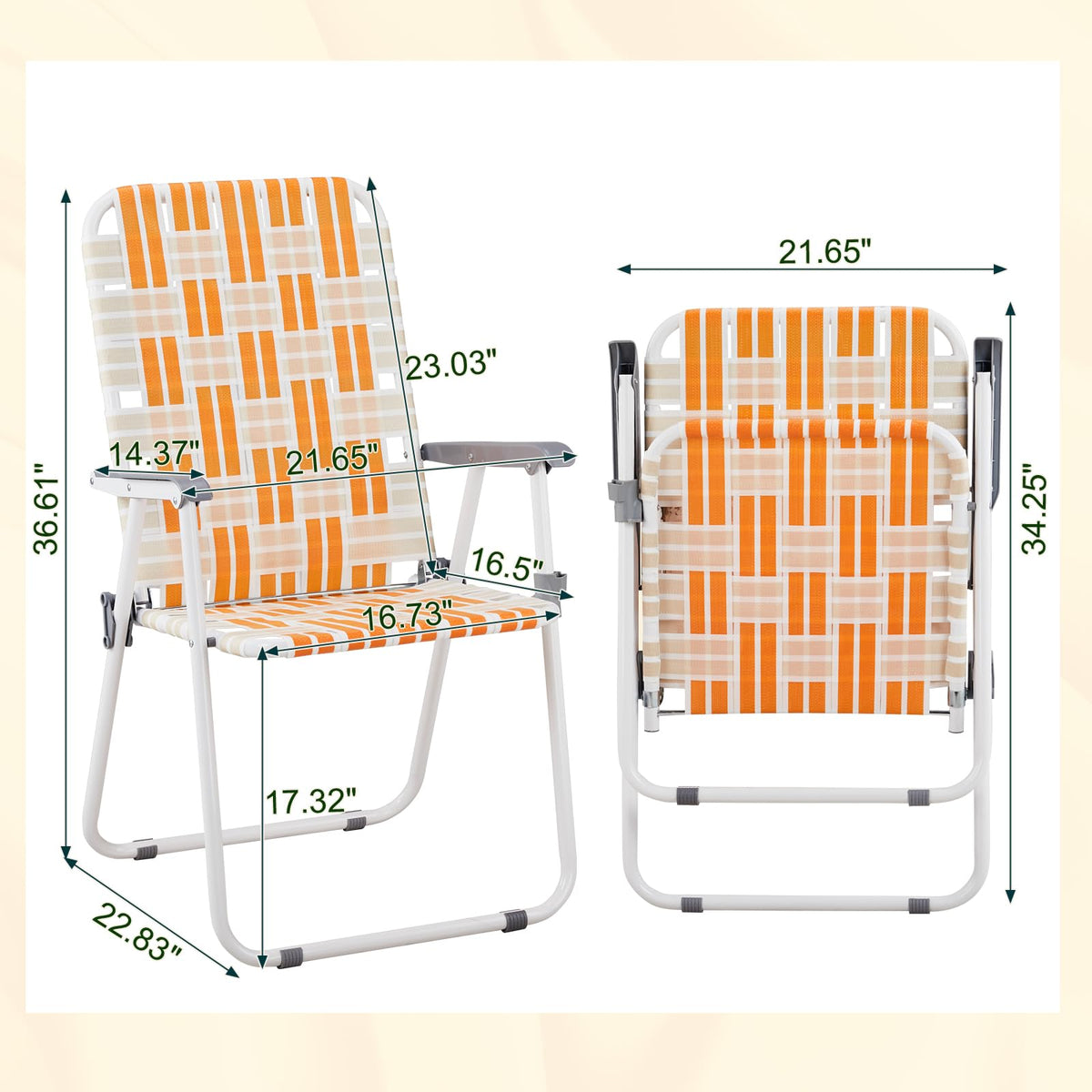 Orange & White Webbed Folding Chairs Set of 2 I760