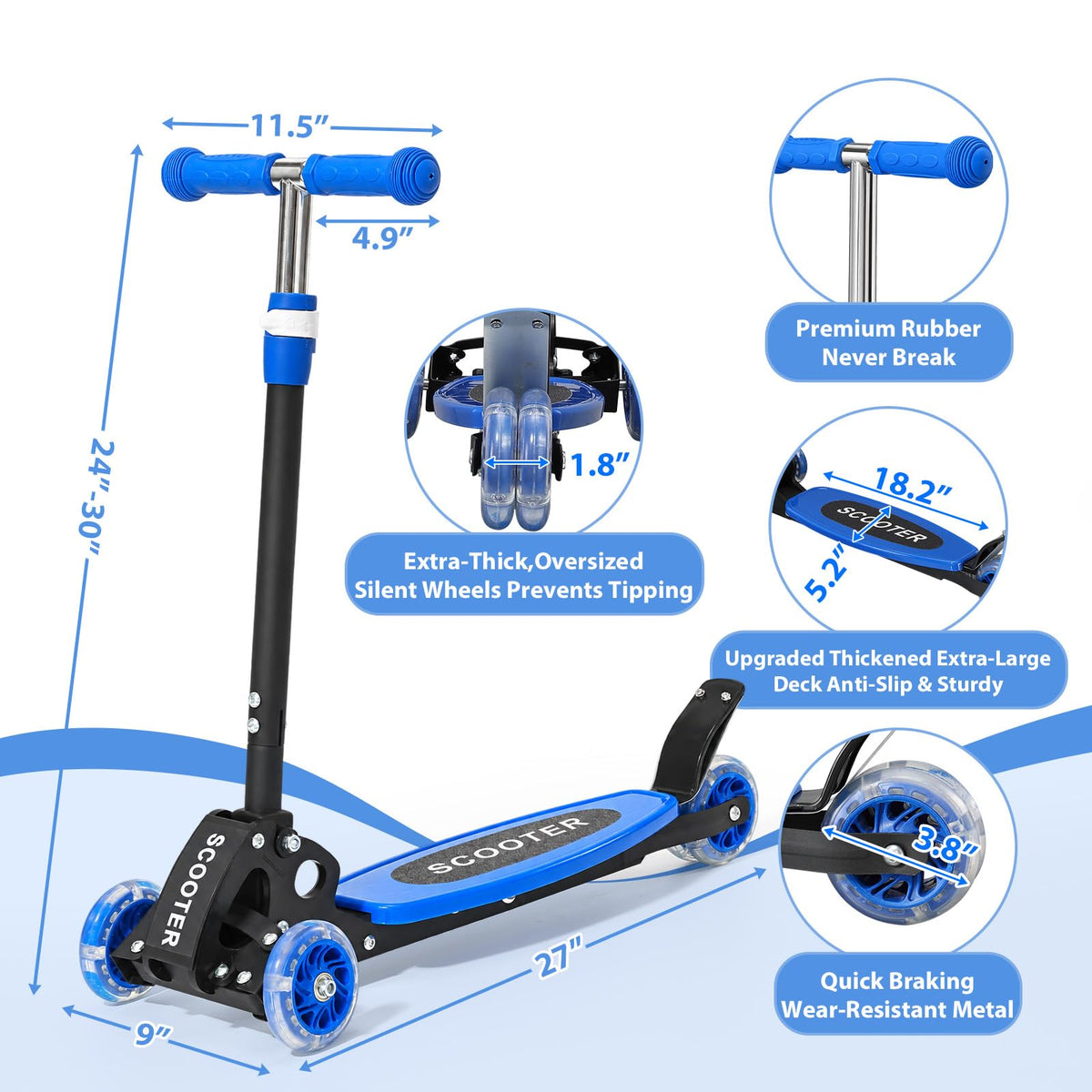 3 Wheel Kids Scooter with LED Light-Up G44926
