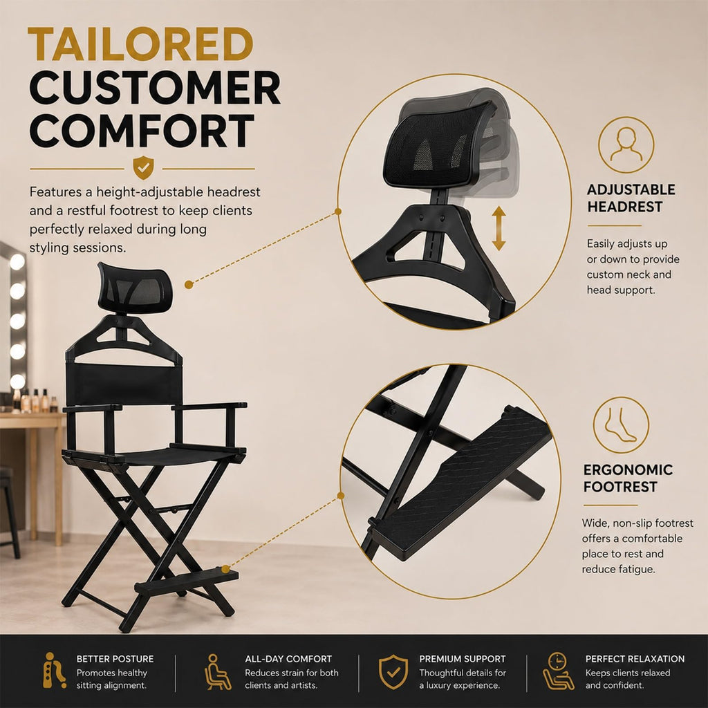 Gold Portable Collapsible Tall Makeup Artist Chair with Head Rest Z907