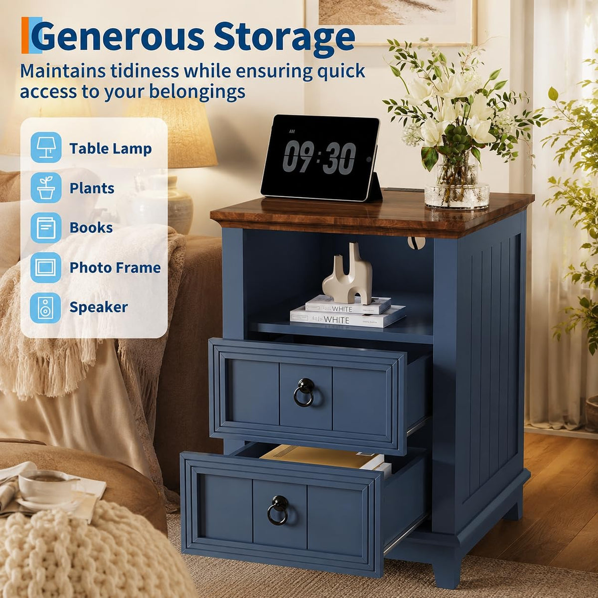 Blue 2-Drawer Nightstand Set of 2 N44001