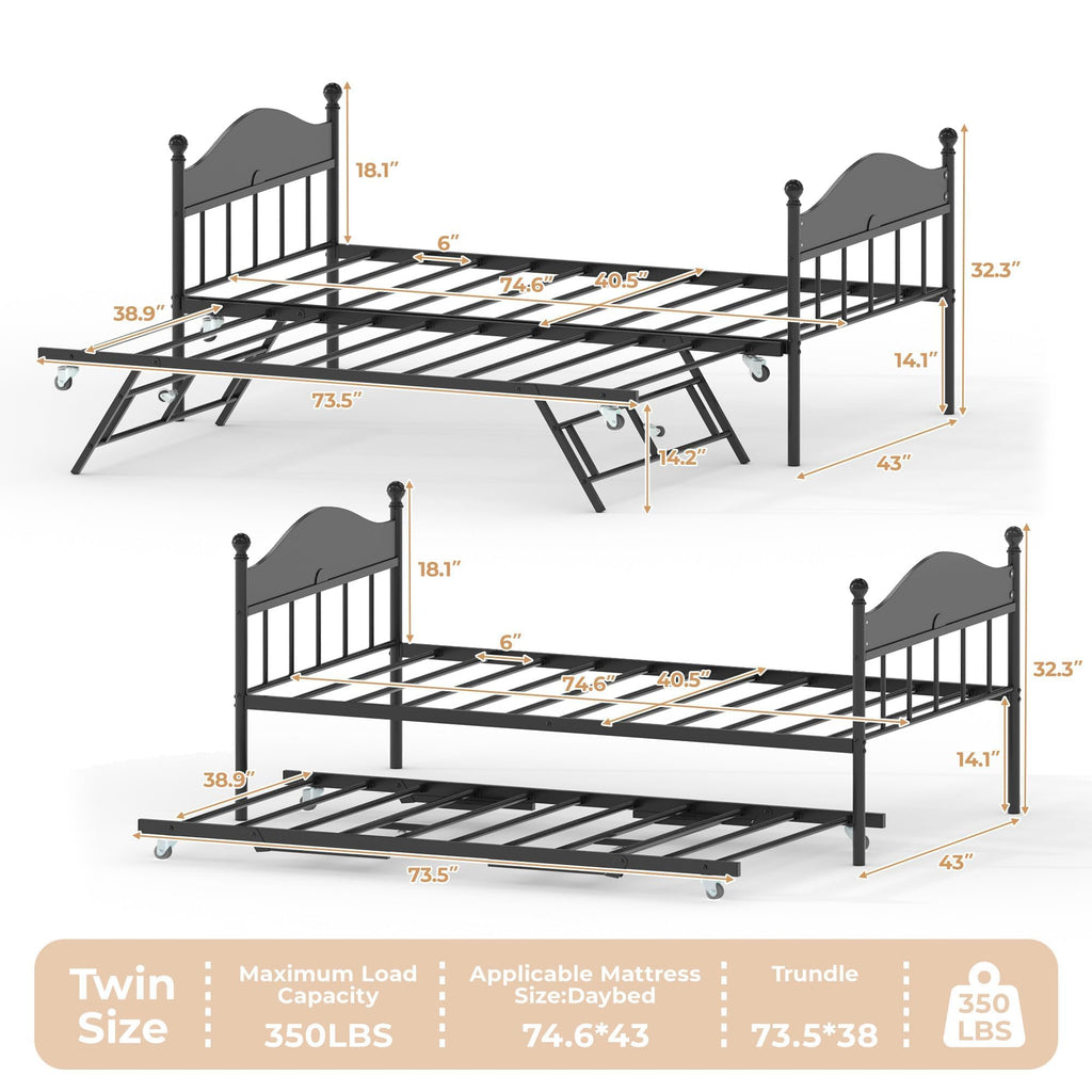 Black Daybed with Pop Up Trundle Z3384