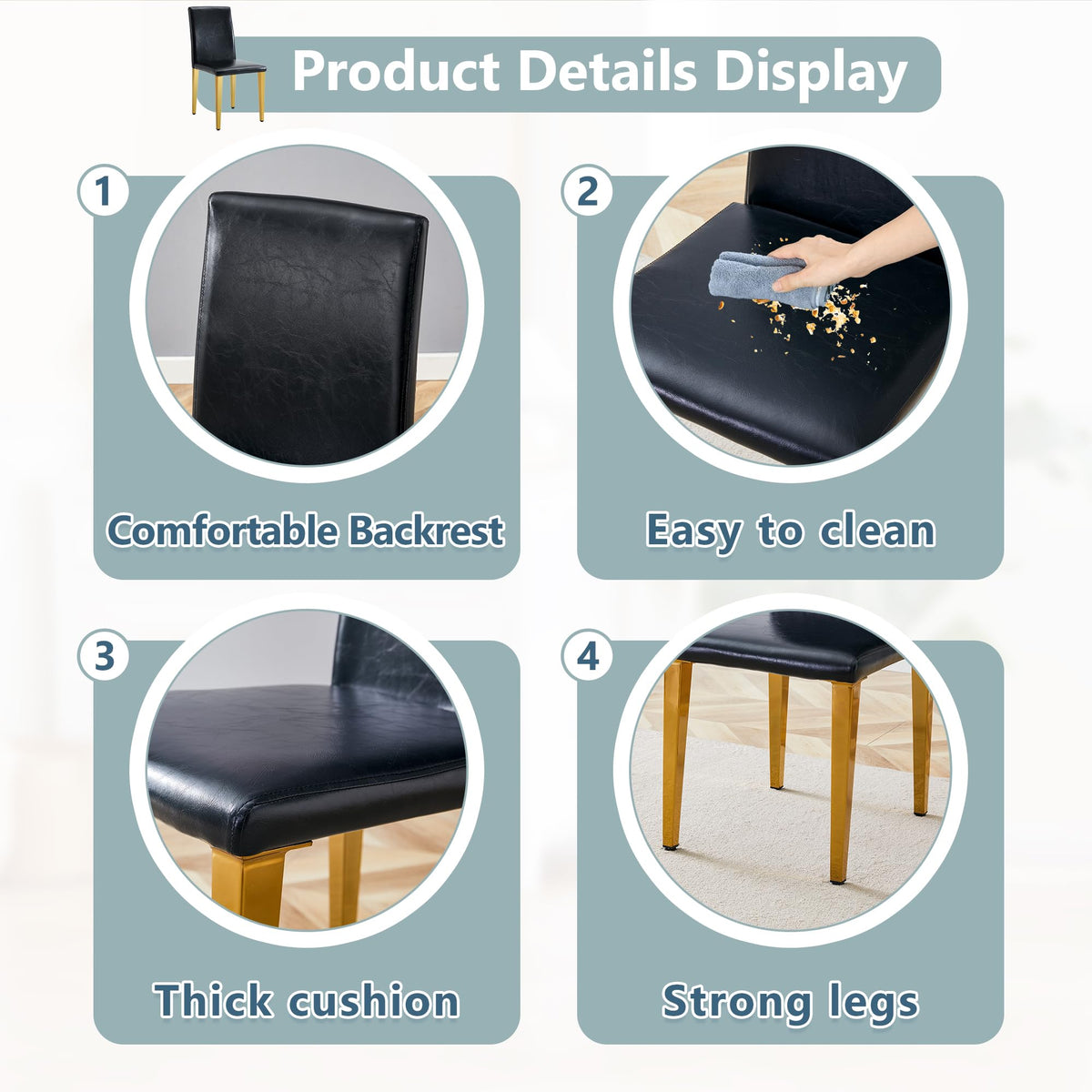 Black Gold Upholstered Dining Chairs Set of 4 Z43190