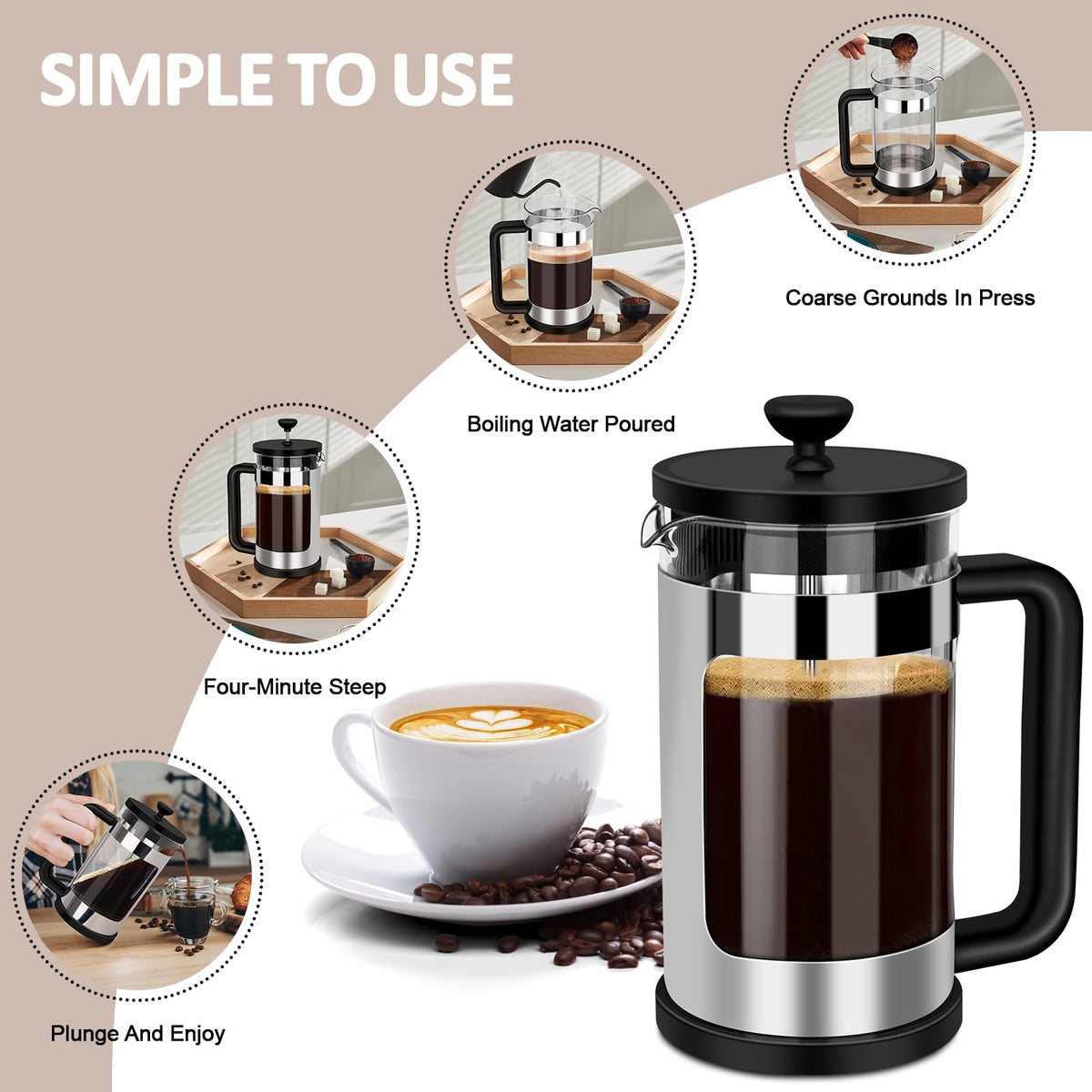 French Press Coffee Maker 12 Oz Borosilicate Glass Q716