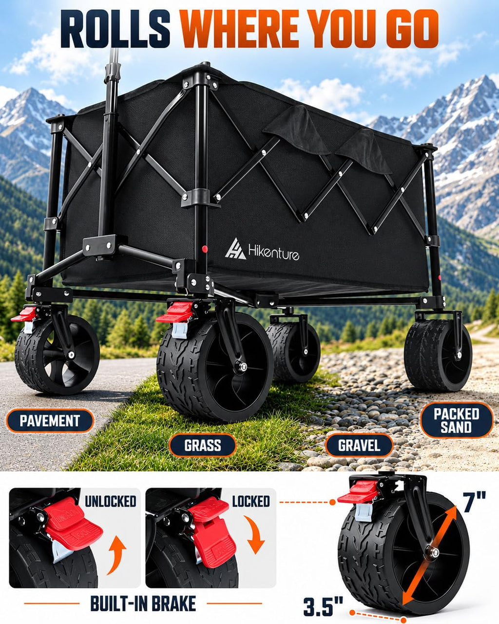 Foldable Beach Wagon with Big Wheels T1194
