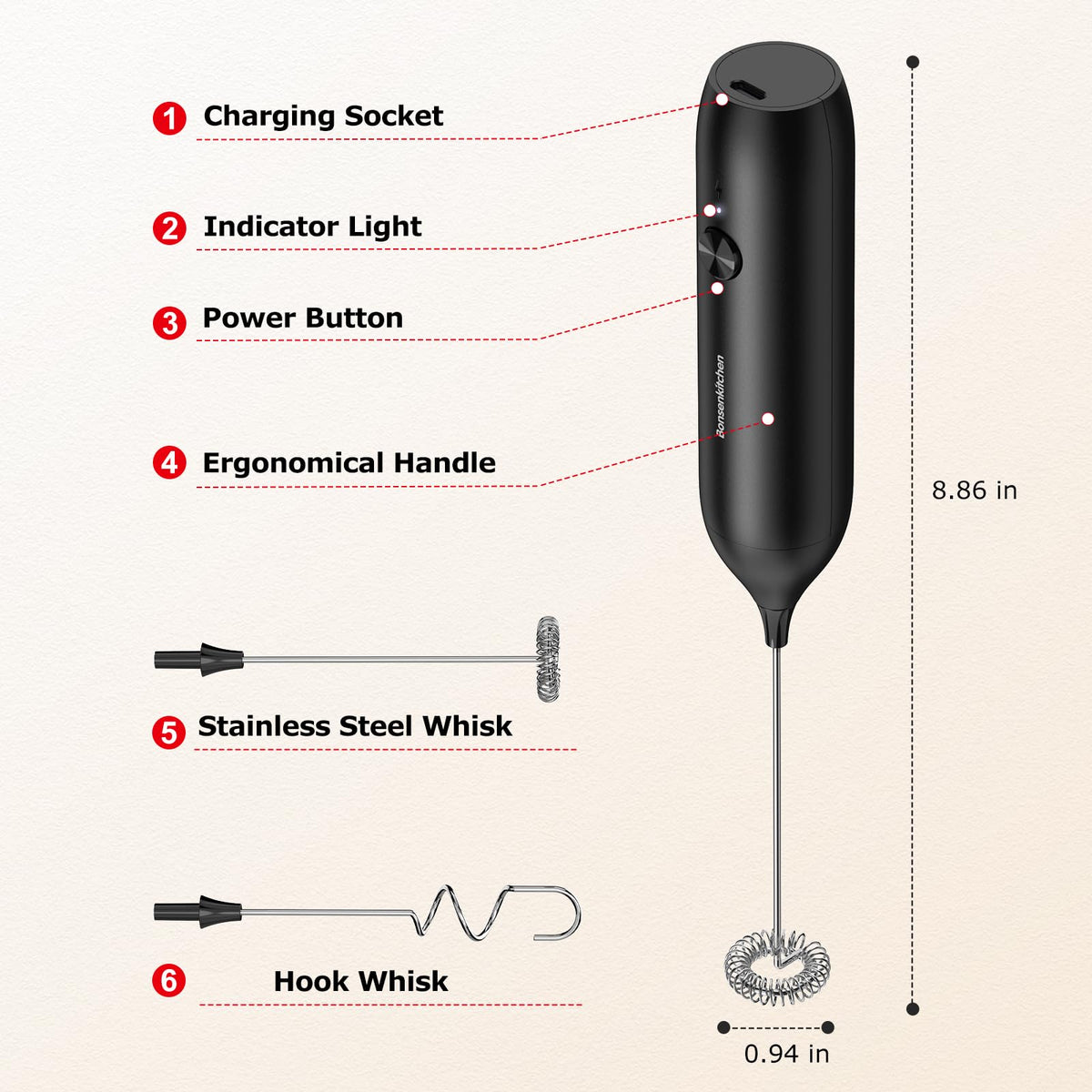 Rechargeable Handheld Milk Frother Y739762