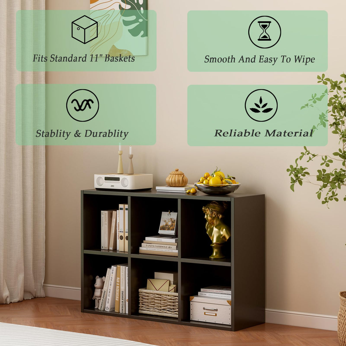 Black 6-Cube Storage Shelf Bookcase O36301