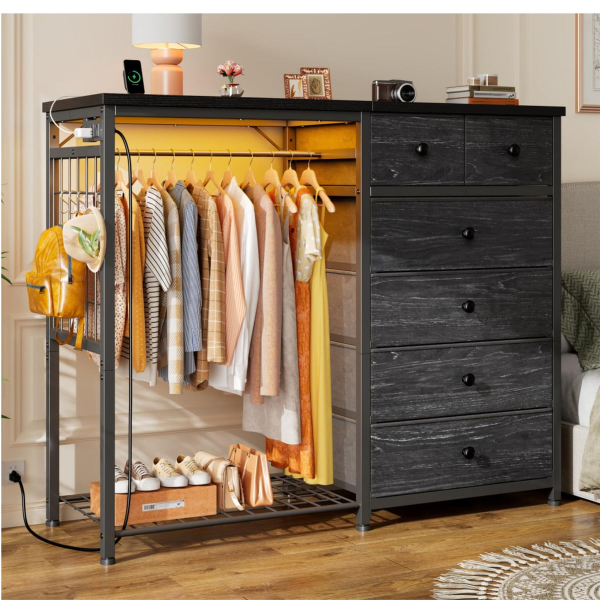 49.2" W Dresser with Hanging Rack & 6 Drawers T655