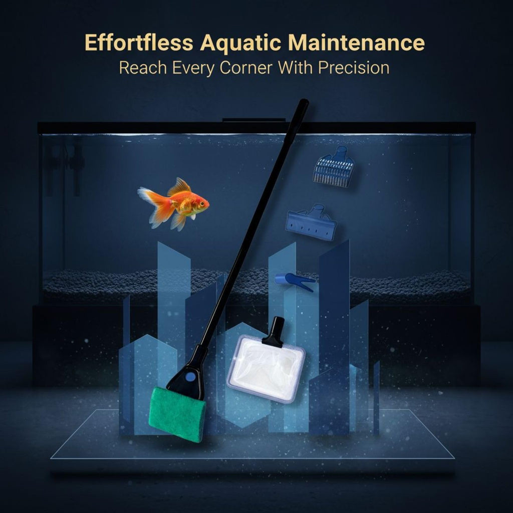 5 in 1 Aquarium Cleaning Kit with Algae Scraper Gravel Rake Fish Net and Brush N114140