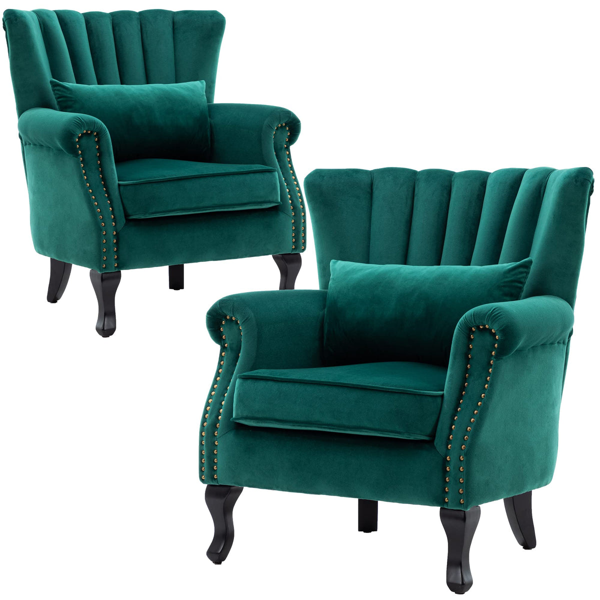 Velvet Accent Chairs Set of 2 Green J2815