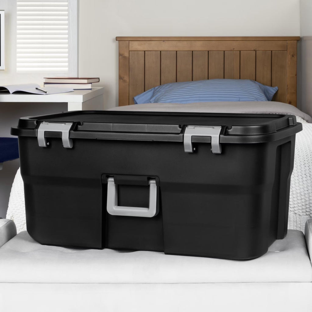 22 Gallon Black Wheeled Plastic Storage Trunk B95848