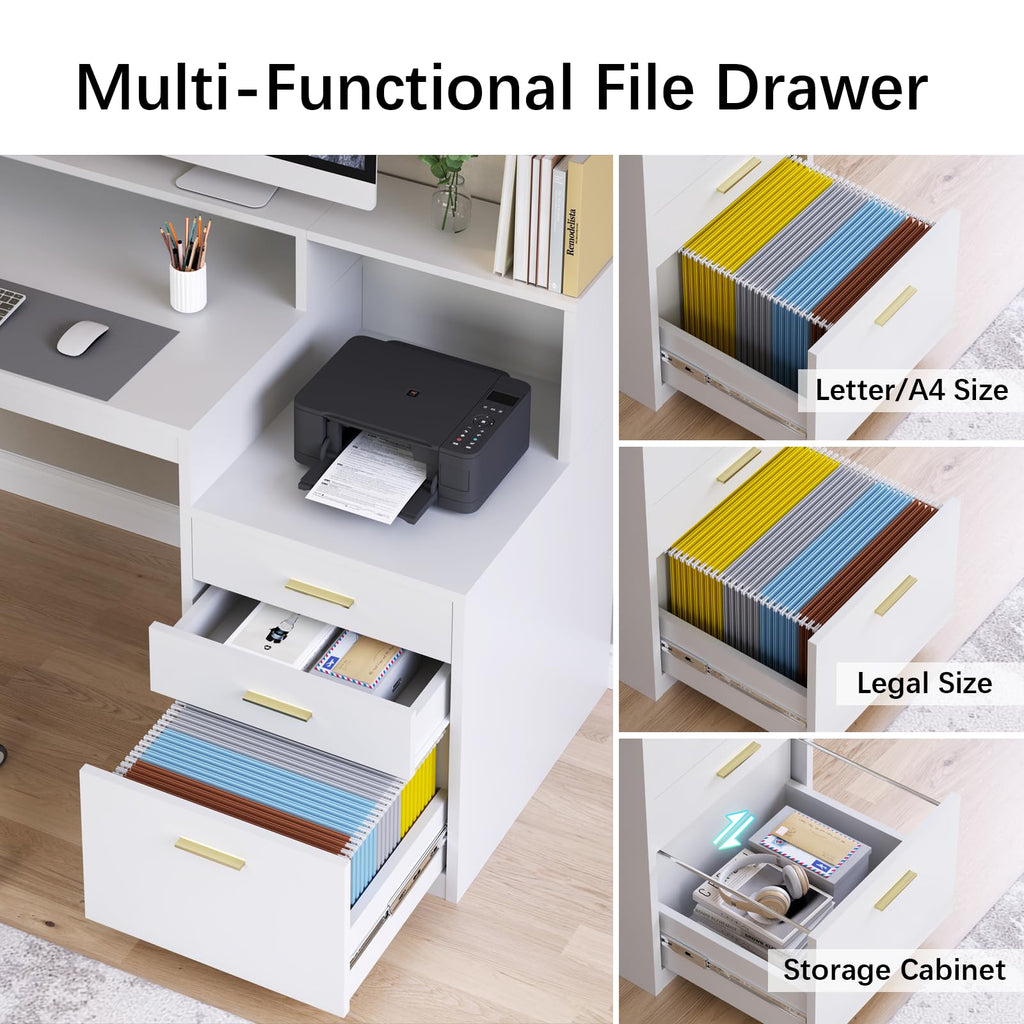 65" White Computer Desk with 3 Drawers Q262